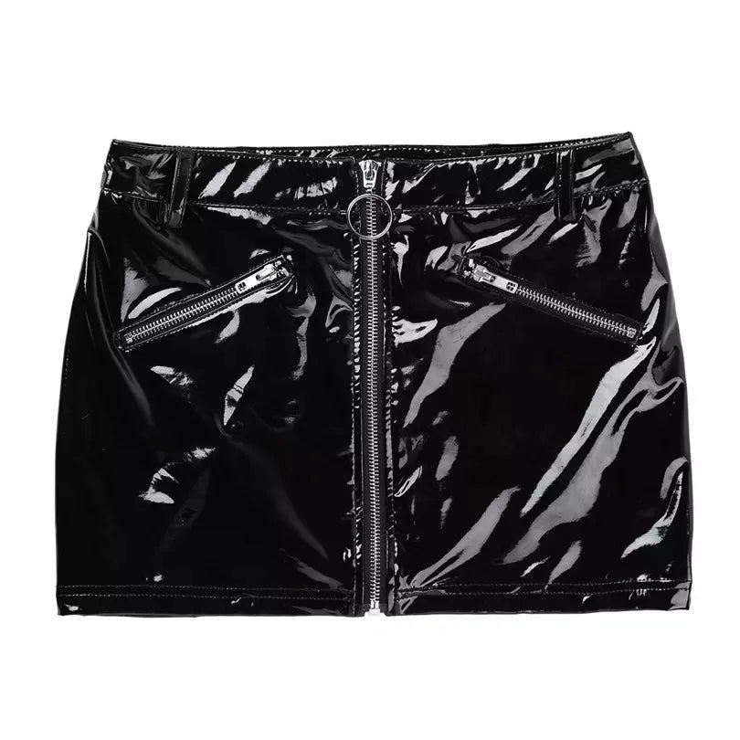 Wild Kitten Wet-Look Zipper Skirt