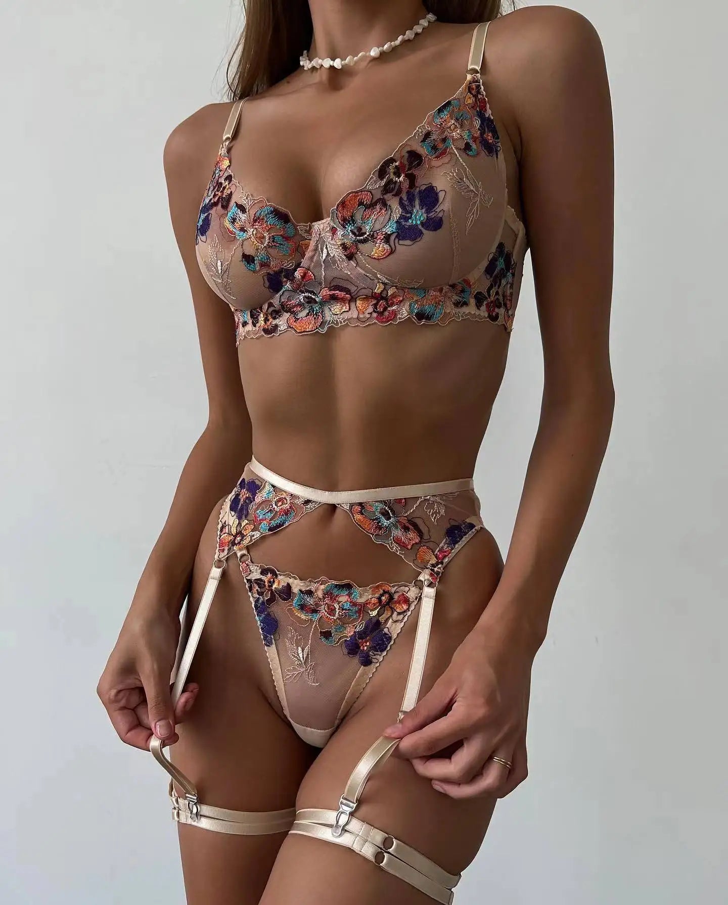 Wild Fruits Embroidered Lingerie Set